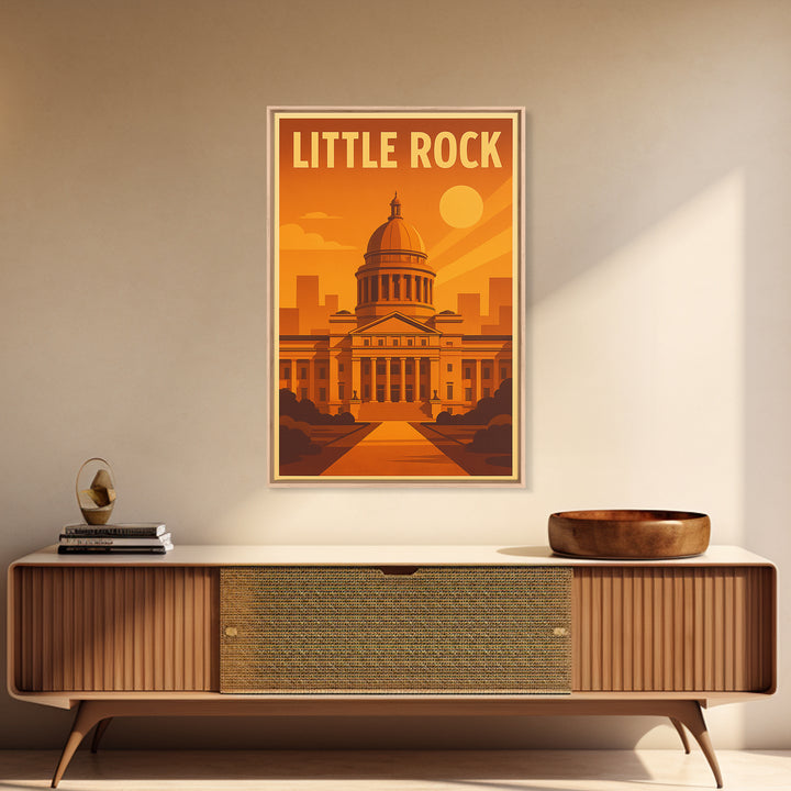 Little Rock Arkansas Travel Poster, Canvas Print, Warm Sunset Silhouette Art, Little Rock Travel Art, City Art Print, Vintage Travel Art