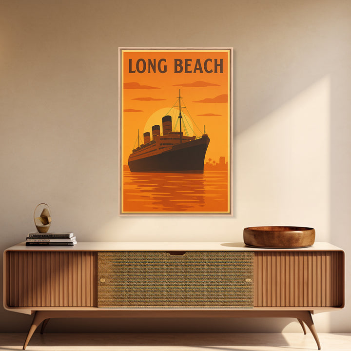 Long Beach California Travel Poster, Canvas Print, Warm Sunset Silhouette Art, Long Beach Poster Print, Travel Print, Travel Wall Art