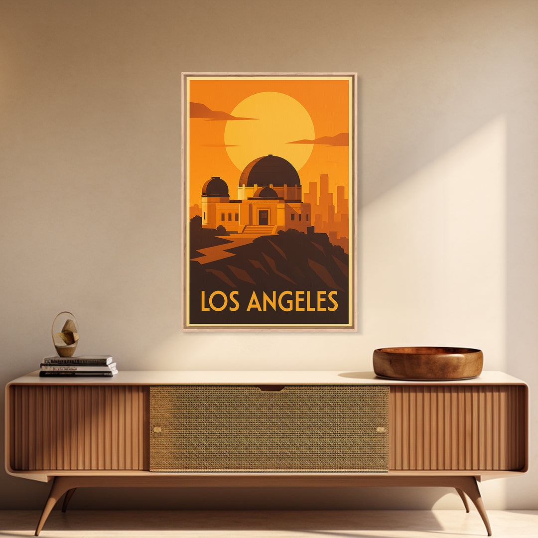 Los Angeles Travel Poster, Framed Canvas Print, Golden Travel Poster Art, Los Angeles City Art, Retro Travel Print, Vintage Travel Art
