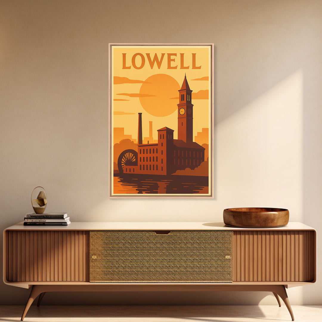 Lowell Massachusetts Travel Poster, Canvas Print, Vintage Deco Wall Art, Lowell Wall Art, Travel Poster Art, Wall Art, City Art Print