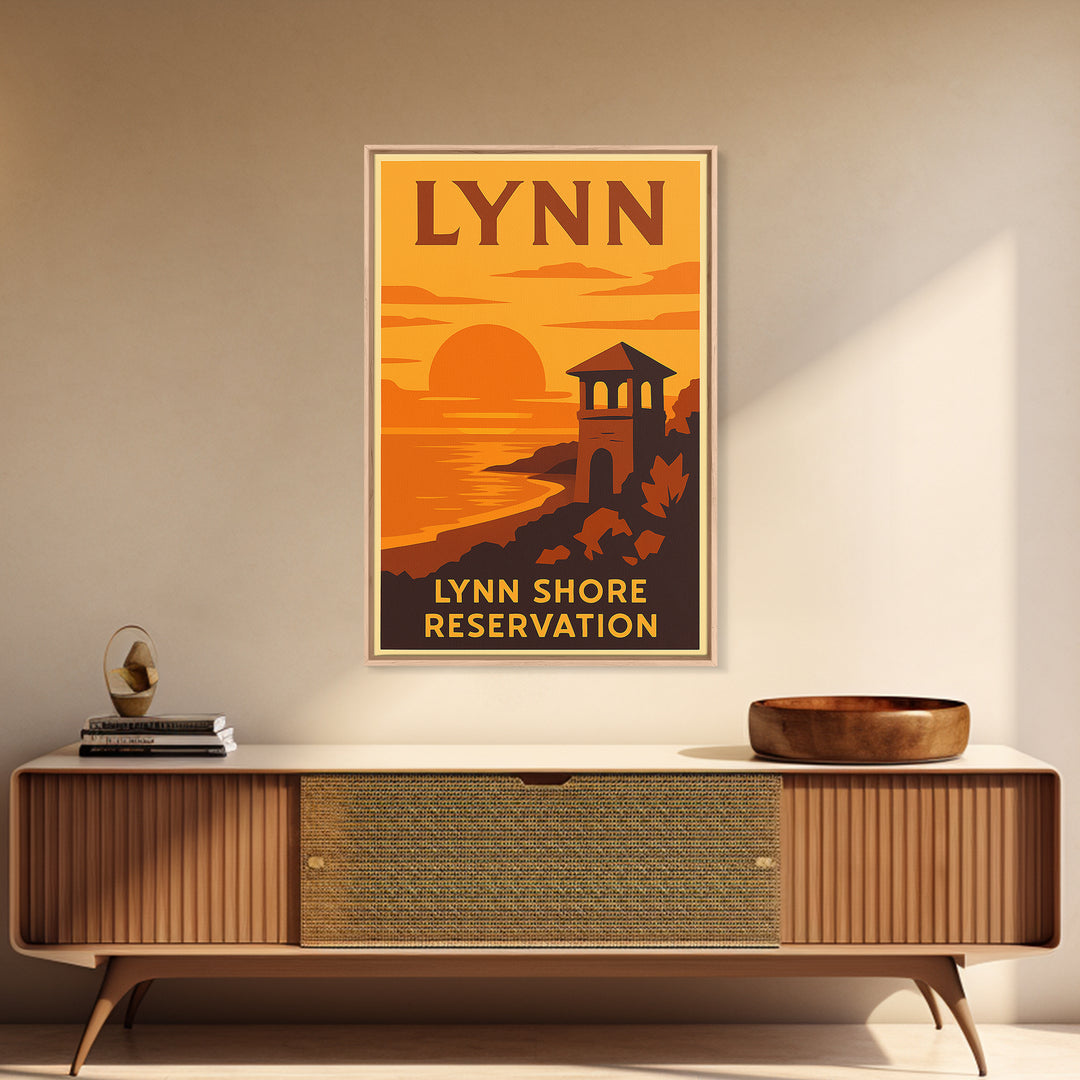 Lynn Massachusetts Travel Poster, Canvas Print, Warm Sunset Silhouette Art, Lynn Wall Art, Poster Art, Retro Travel Print, City Illustration
