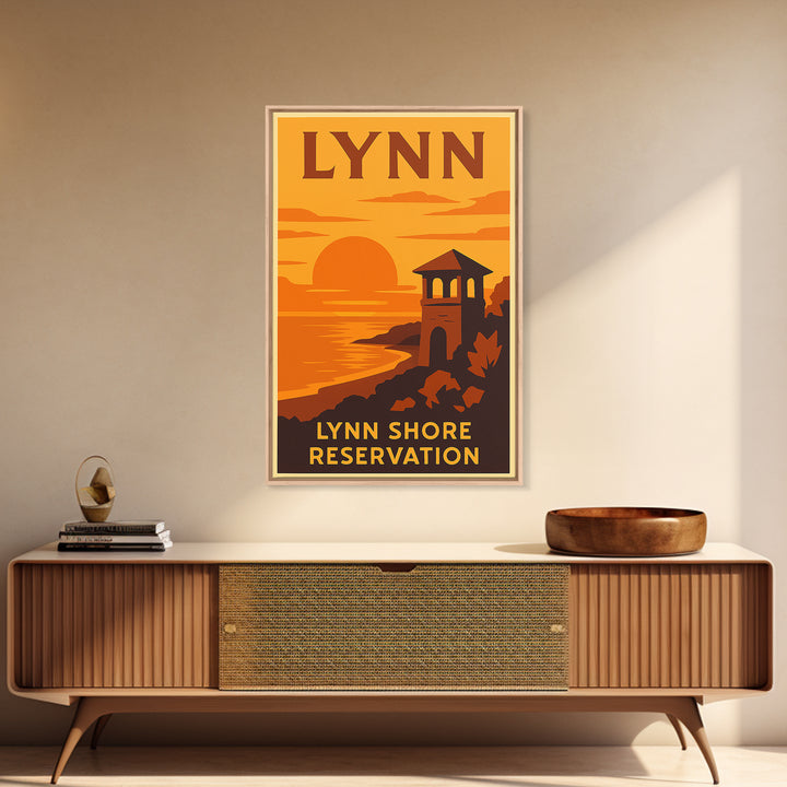 Lynn Massachusetts Travel Poster, Canvas Print, Warm Sunset Silhouette Art, Lynn Wall Art, Poster Art, Retro Travel Print, City Illustration