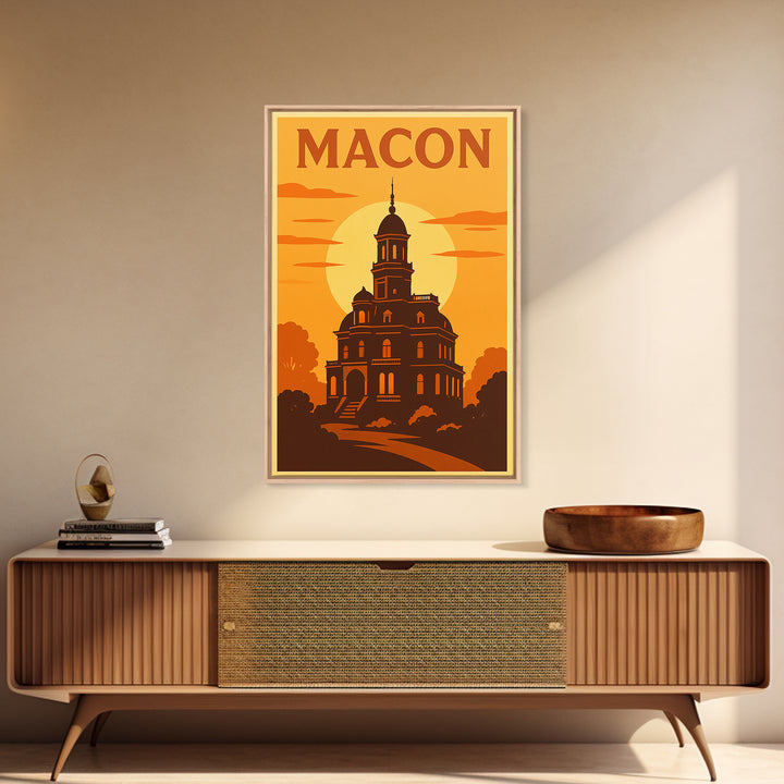 Macon Georgia Travel Poster, Canvas Print, Golden Travel Poster Art, Macon City Art, Mid Century Wall Art, Travel Poster Art, City Poster