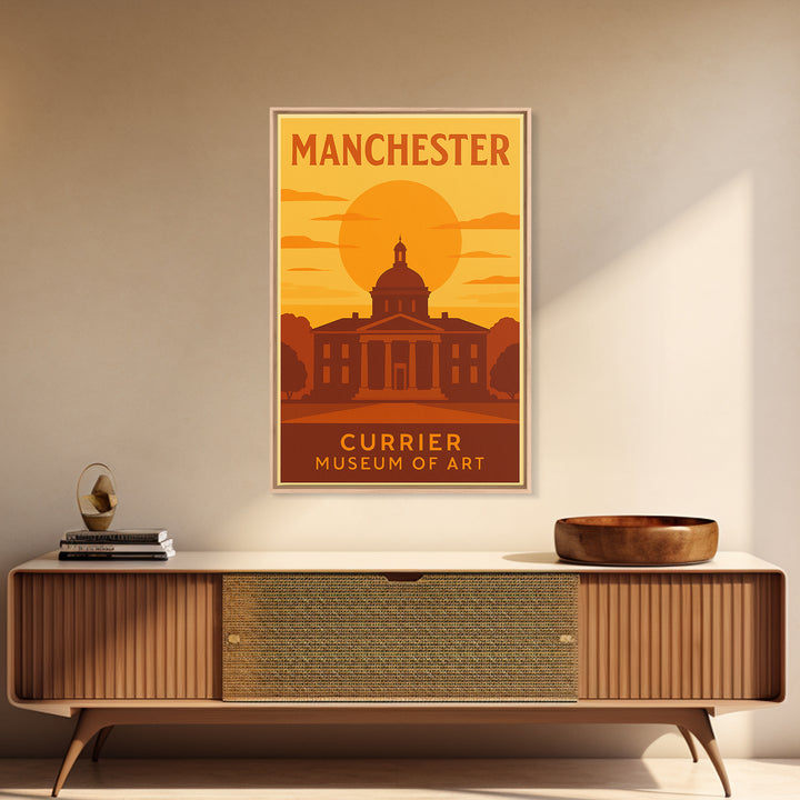 Manchester New Hampshire Travel Poster, Canvas Print, Gold Art Deco Poster Art, Manchester City Art, Vintage Travel Print, Wall Art