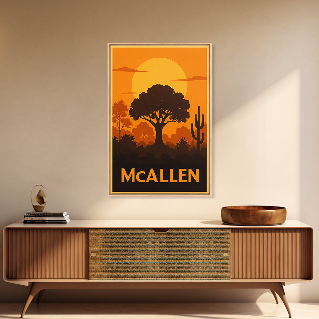 Mcallen Travel Poster, Canvas Print, Warm Sunset Silhouette Art, Mcallen Art Print, Travel Wall Decor, City Illustration, Gift For Travelers