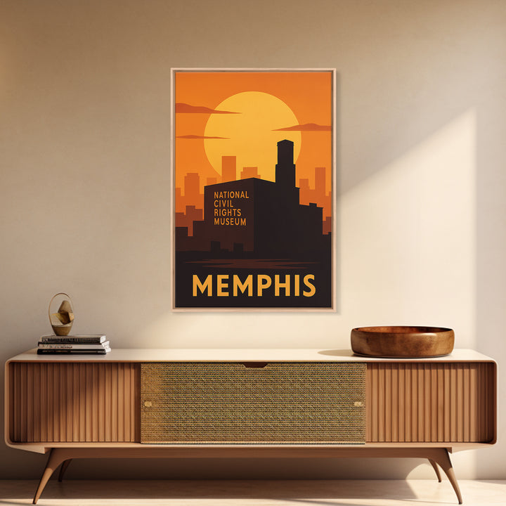 Memphis Travel Poster, Canvas Print, Golden Travel Poster Art, Memphis Travel Art, City Illustration, Living Room Wall Art, Fine Art Print