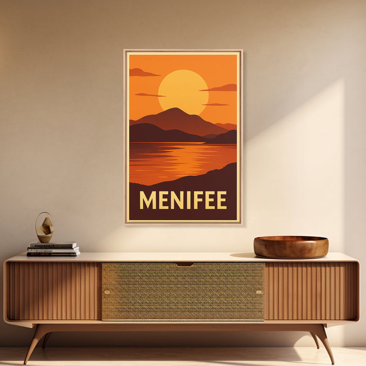 Menifee Travel Poster, Canvas Print, Golden Travel Poster Art, Menifee Poster Print, City Illustration, City Travel Prints, Landscape Art