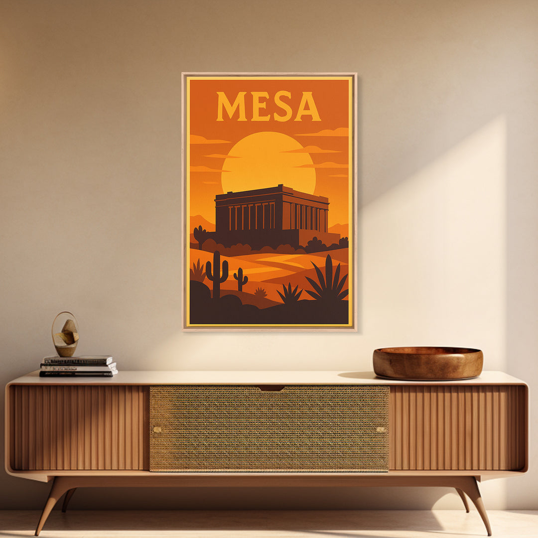 Mesa Arizona Travel Poster, Canvas Print, Gold Art Deco Poster Art, Mesa Art Print, Gift For Travelers, Vintage City Poster, Fine Art Print