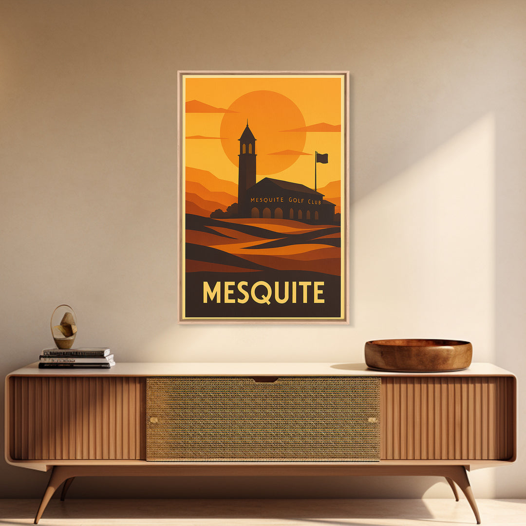 Mesquite Travel Poster, Framed Canvas Print, Warm Sunset Silhouette Art, Mesquite Poster Print, Fine Art Print, Travel Art Print