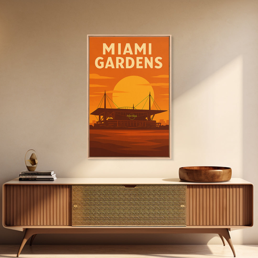 Miami Gardens Florida Travel Poster, Canvas Print, Warm Sunset Silhouette Art, Miami Gardens Wall Art, Retro Travel Print, Wall Decor