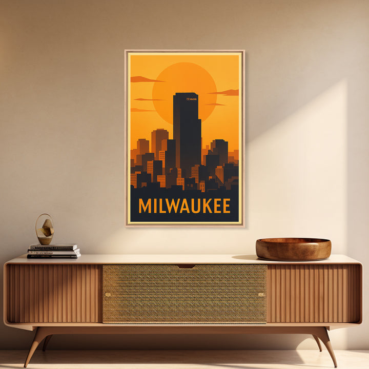 Milwaukee Travel Poster, Canvas Print, Gold Art Deco Poster Art, Milwaukee Travel Art, Fine Art Print, City Art Print, Living Room Wall Art