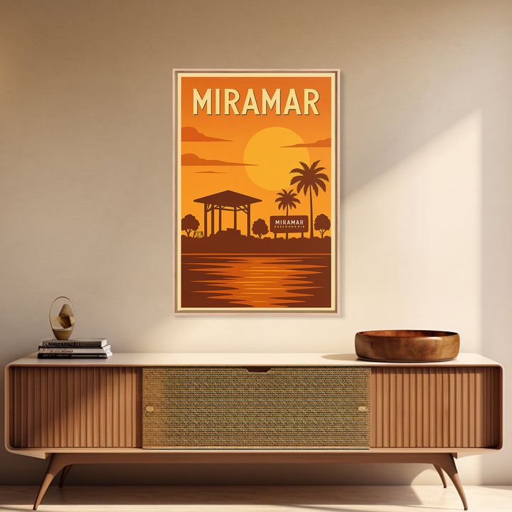 Miramar Florida Travel Poster, Framed Canvas Print, Golden Travel Poster Art, Miramar Poster Print, Modern Wall Decor, Fine Art Print
