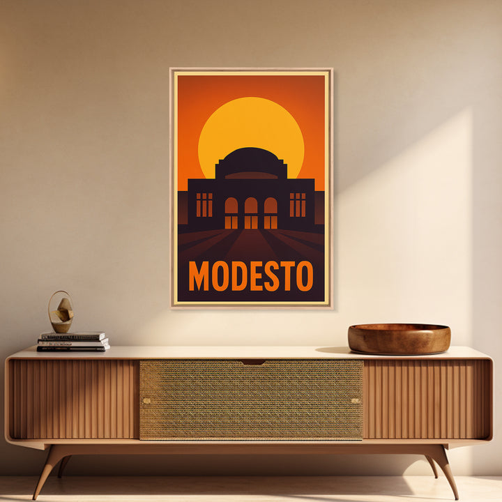Modesto Travel Poster, Canvas Print, Vintage Deco Wall Art, Modesto City Art, Living Room Wall Art, Gift For Travelers, Vintage Travel Art