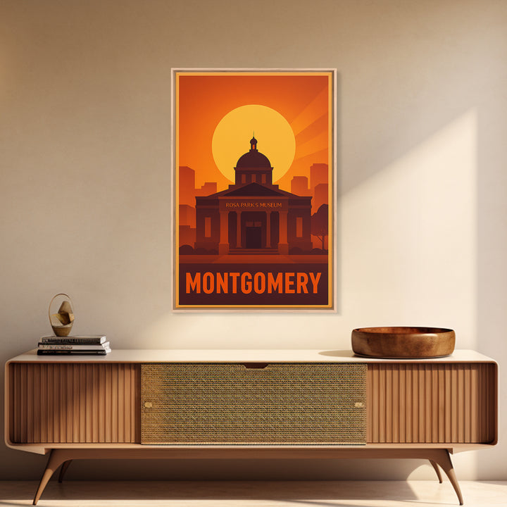 Montgomery Travel Poster, Canvas Print, Warm Sunset Silhouette Art, Montgomery Art Print, Vintage City Poster, Travel Wall Art