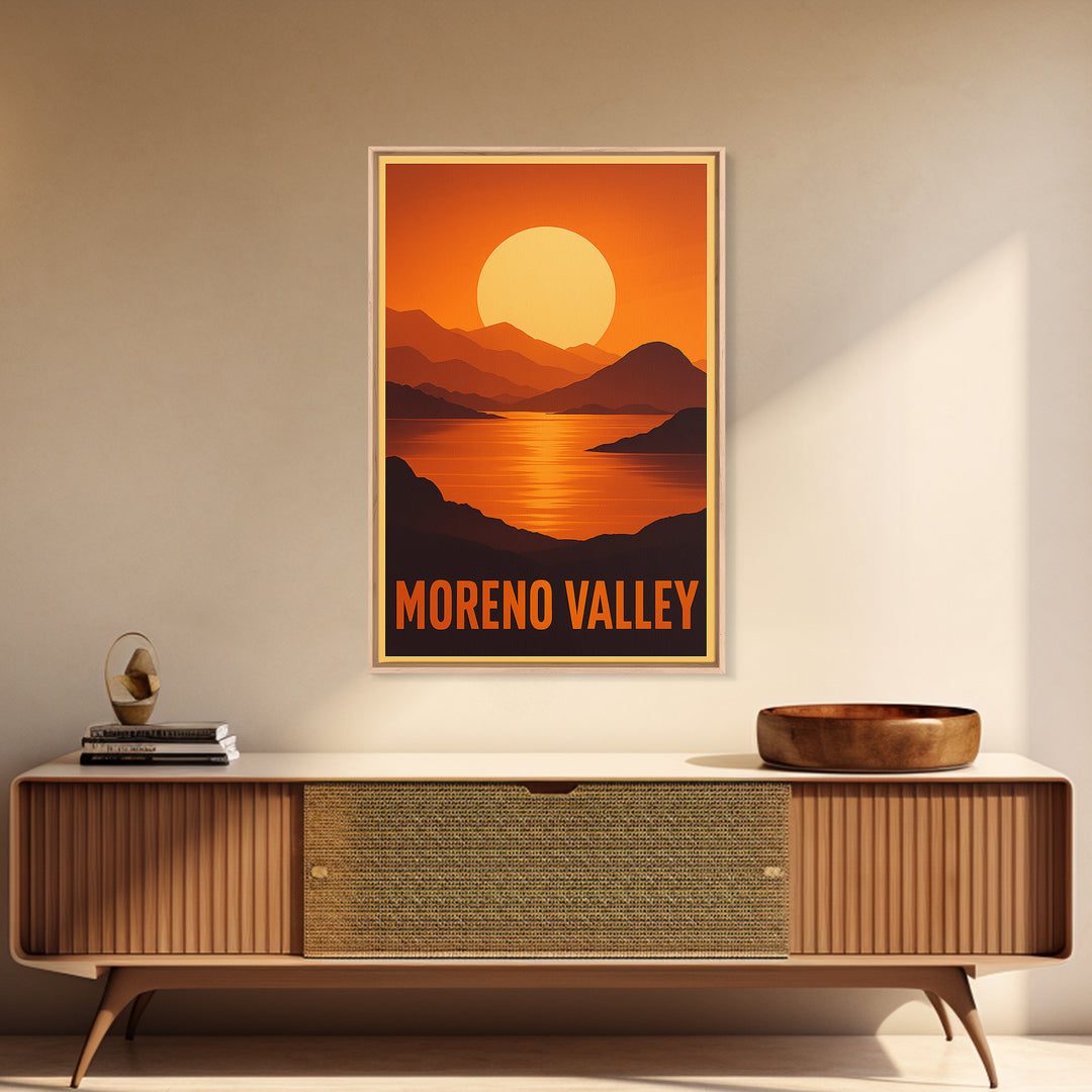 Moreno Valley Travel Poster, Framed Canvas Print, Gold Art Deco Poster Art, Moreno Valley Travel Art, Watercolor Skyline Art, City Art Print
