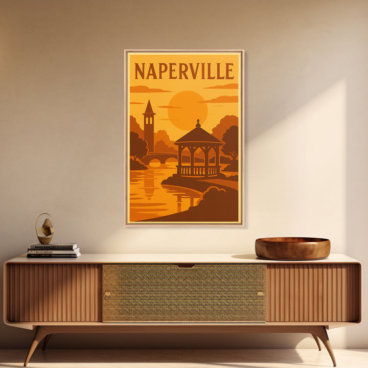 Naperville Illinois Travel Poster, Canvas Print, Golden Travel Poster Art, Naperville City Art, Gift For Travelers, Vintage Travel Art