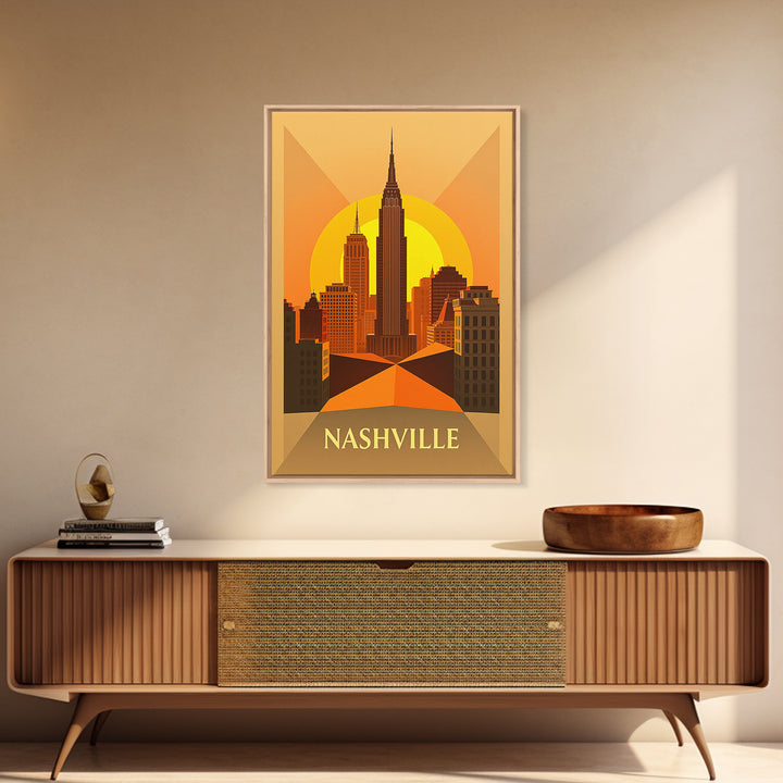 Nashville Tennessee Travel Poster, Framed Canvas Print, Gold Art Deco Poster Art, Nashville City Art, City Art Print, Living Room Wall Art