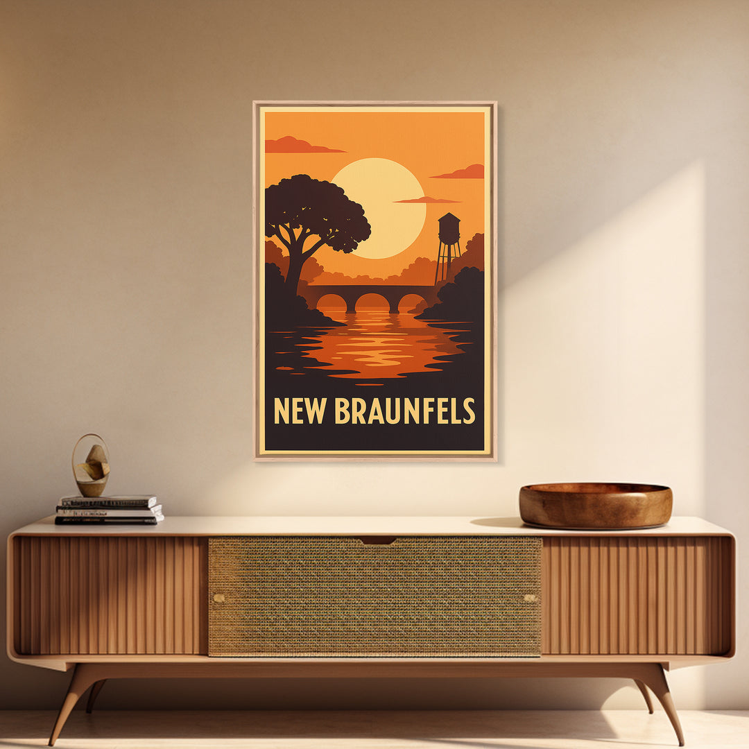 New Braunfels Travel Poster, Canvas Print, Gold Art Deco Poster Art, New Braunfels City Art, City Illustration, Home Office Decor