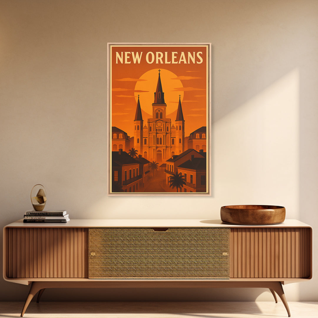 New Orleans Louisiana Travel Poster, Canvas Print, Gold Art Deco Poster Art, New Orleans Art Print, Travel Wall Decor, Gift For Travelers