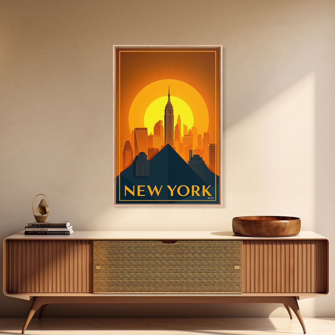 New York City New York Travel Poster, Canvas Print, Gold Art Deco Poster Art, New York Wall Art, Wall Art, Watercolor Skyline Art