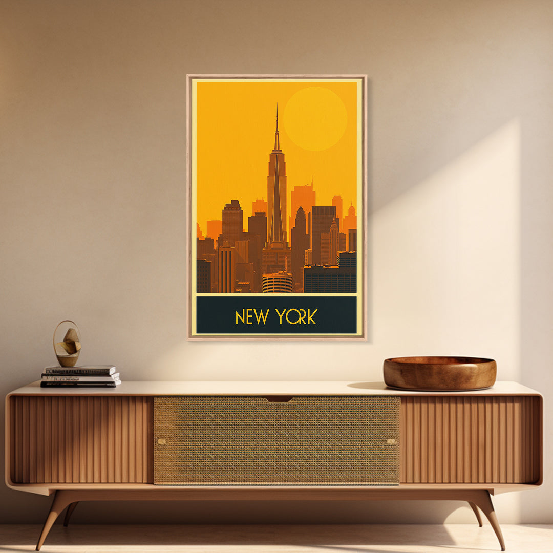 New York Travel Poster, Framed Canvas Print, Gold Art Deco Poster Art, New York Travel Art, City Art Print, Vintage City Poster