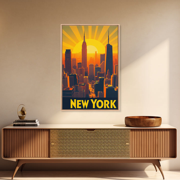 New York Travel Poster, Canvas Print, Golden Travel Poster Art, New York Art Print, Retro Travel Print, Wanderlust Decor, Travel Poster Set