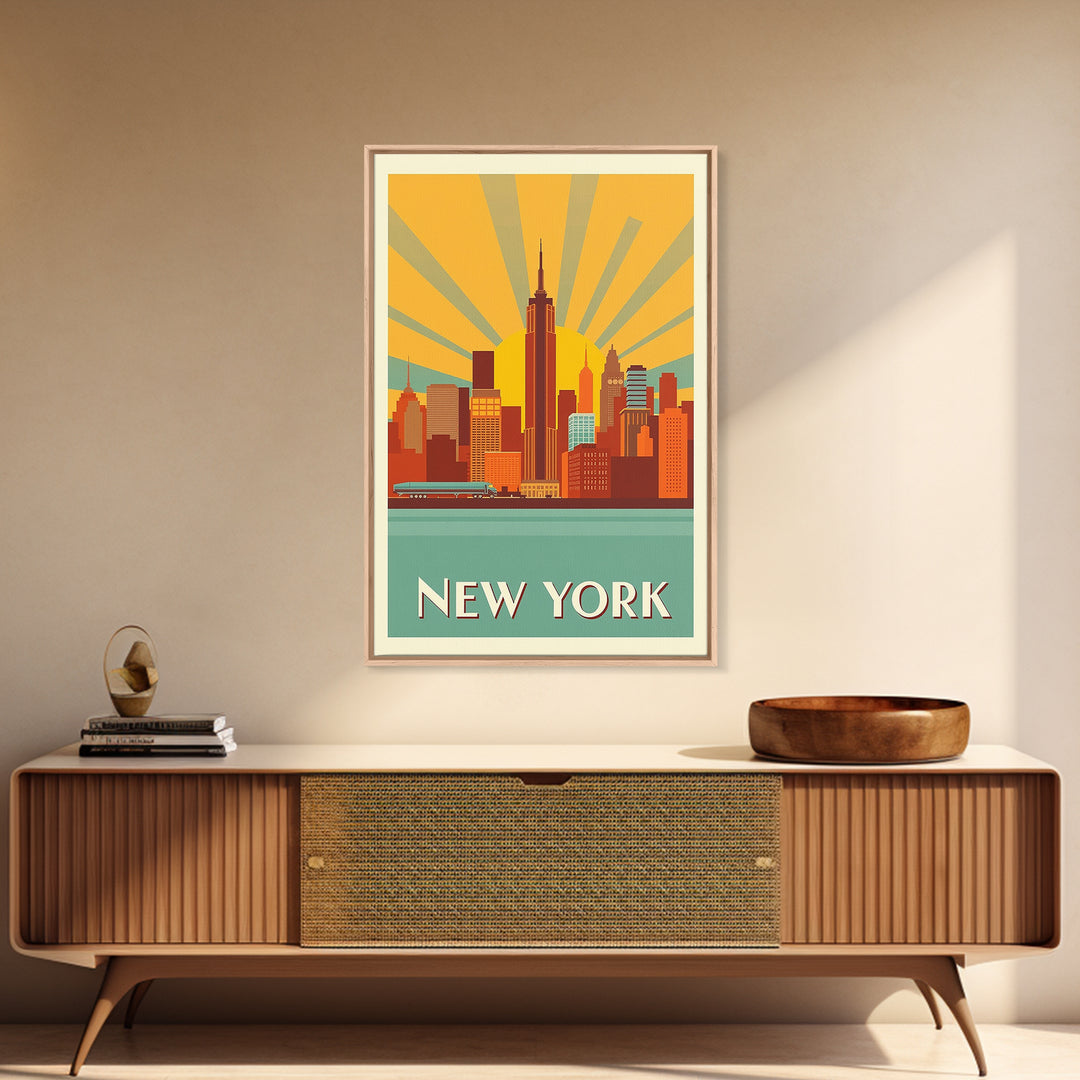 New York Travel Poster, Framed Canvas Print, Vintage Deco Wall Art, New York Poster Print, City Travel Prints, Travel Art Print