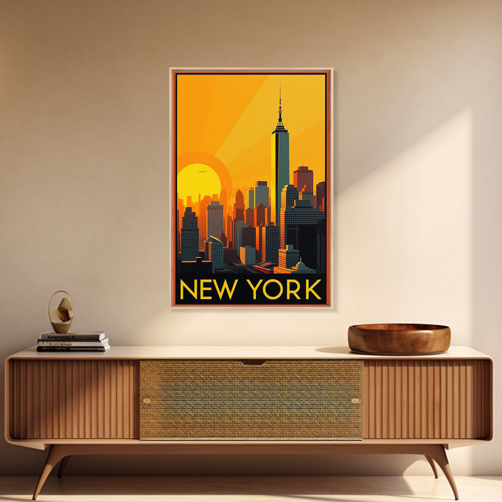 New York Travel Poster, Canvas Print, Warm Sunset Silhouette Art, New York Poster Print, Fine Art Print, Travel Wall Art, Travel Wall Decor