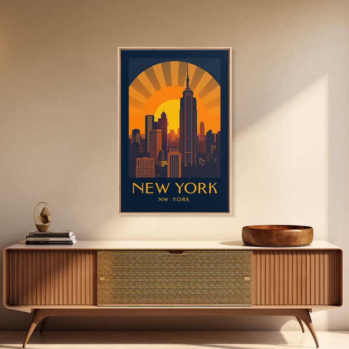 New York Travel Poster, Framed Canvas Print, Gold Art Deco Poster Art, New York Travel Art, Travel Poster Art, Vintage City Art