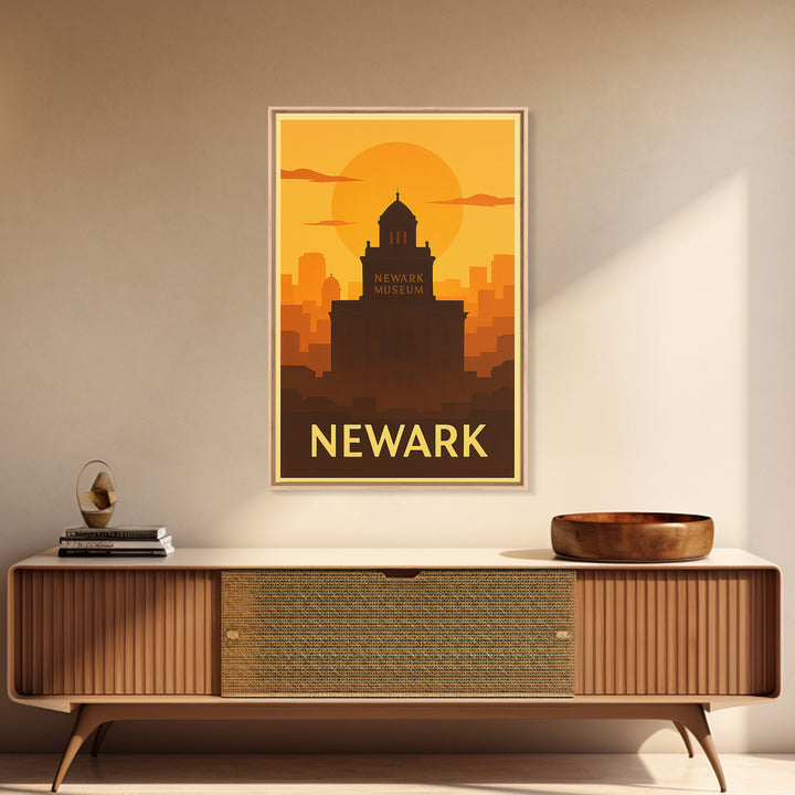 Newark Travel Poster, Framed Canvas Print, Warm Sunset Silhouette Art, Newark City Art, Home Office Decor, Gift For Travelers, Design 2