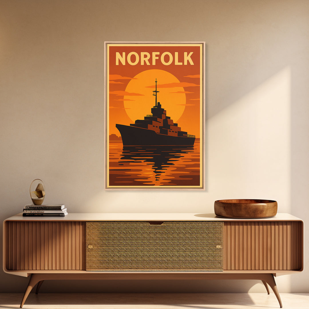Norfolk Virginia Travel Poster, Canvas Print, Gold Art Deco Poster Art, Norfolk Art Print, Wanderlust Decor, Retro Travel Print, Wall Art