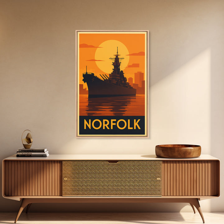 Norfolk Travel Poster, Framed Canvas Print, Vintage Deco Wall Art, Norfolk City Art, Retro Travel Print, Vintage Travel Art, Travel Print