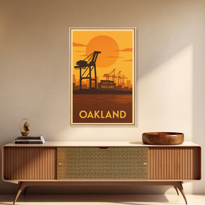 Oakland Travel Poster, Canvas Print, Golden Travel Poster Art, Oakland Poster Print, Watercolor Downtown Skyline, Office Decor, Poster Art
