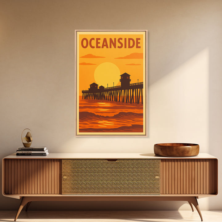 Oceanside California Travel Poster, Canvas Print, Warm Sunset Silhouette Art, Oceanside Poster Print, City Art Print, City Travel Prints