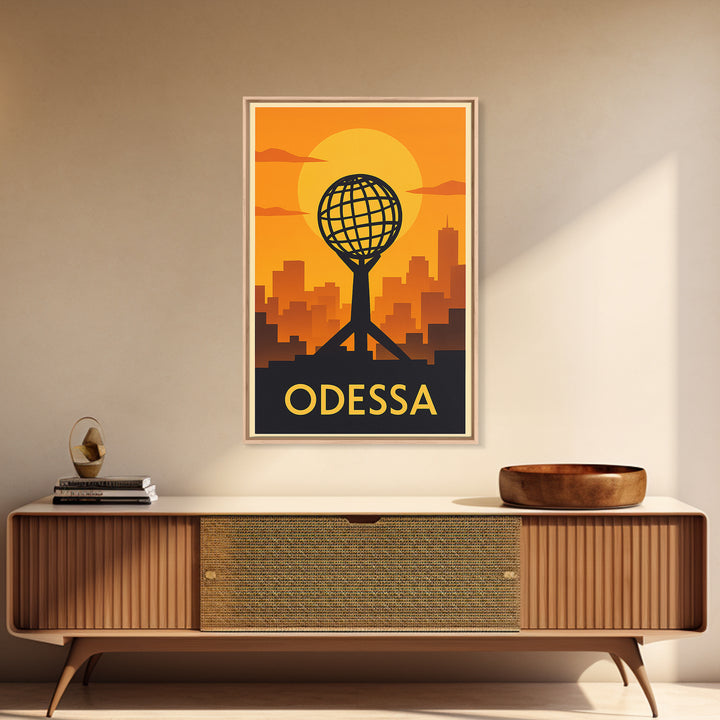 Odessa Travel Poster, Framed Canvas Print, Warm Sunset Silhouette Art, Odessa Poster Print, City Travel Prints, Retro Travel Print