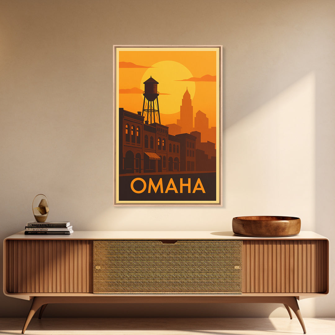 Omaha Travel Poster, Canvas Print, Gold Art Deco Poster Art, Omaha Art Print, Home Office Decor, Eclectic Wall Decor, Wanderlust Decor