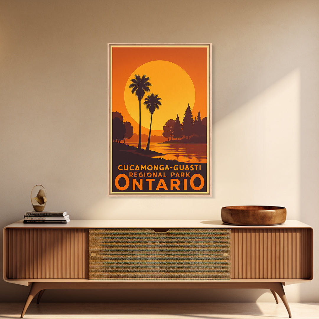 Ontario Travel Poster, Canvas Print, Warm Sunset Silhouette Art, Ontario Poster Print, City Illustration, Vintage Travel Print