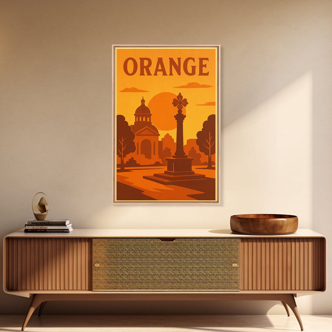 Orange California Travel Poster, Canvas Print, Warm Sunset Silhouette Art, Orange Wall Art, Travel Print, Wall Decor, City Travel Prints