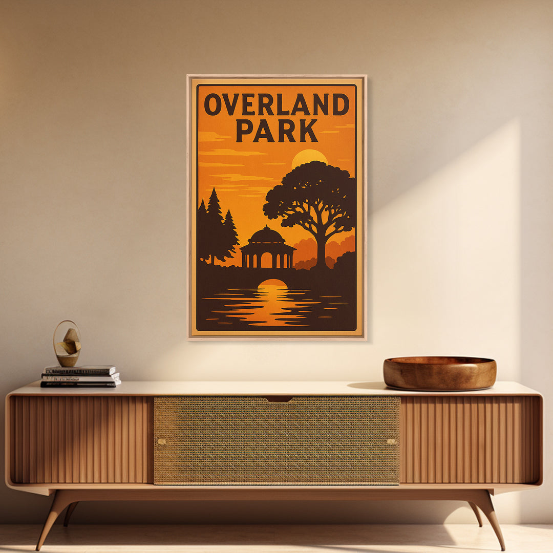 Overland Park Kansas Travel Poster, Framed Canvas Print, Vintage Deco Wall Art, Overland Park Wall Art, Retro Travel Print, Vintage City Art