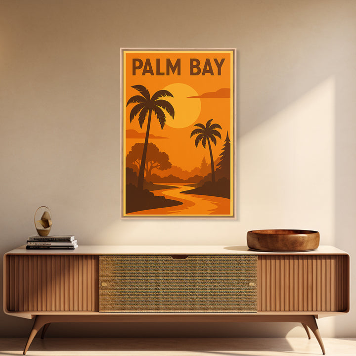 Palm Bay Florida Travel Poster, Framed Canvas Print, Golden Travel Poster Art, Palm Bay Art Print, Vintage City Art, Travel Poster Art