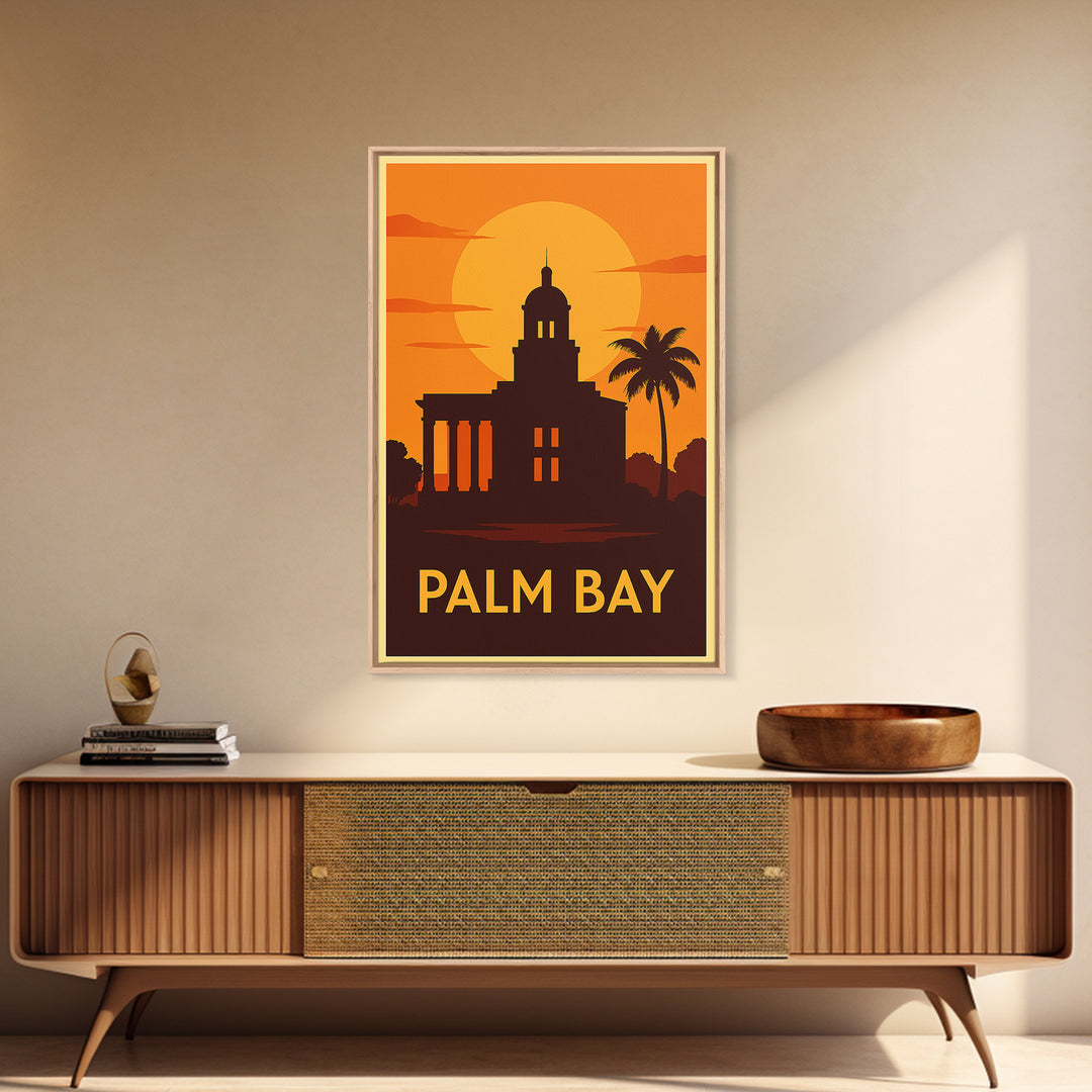 Palm Bay Travel Poster, Framed Canvas Print, Vintage Deco Wall Art, Palm Bay Poster Print, City Travel Prints, City Art Print, Design 2
