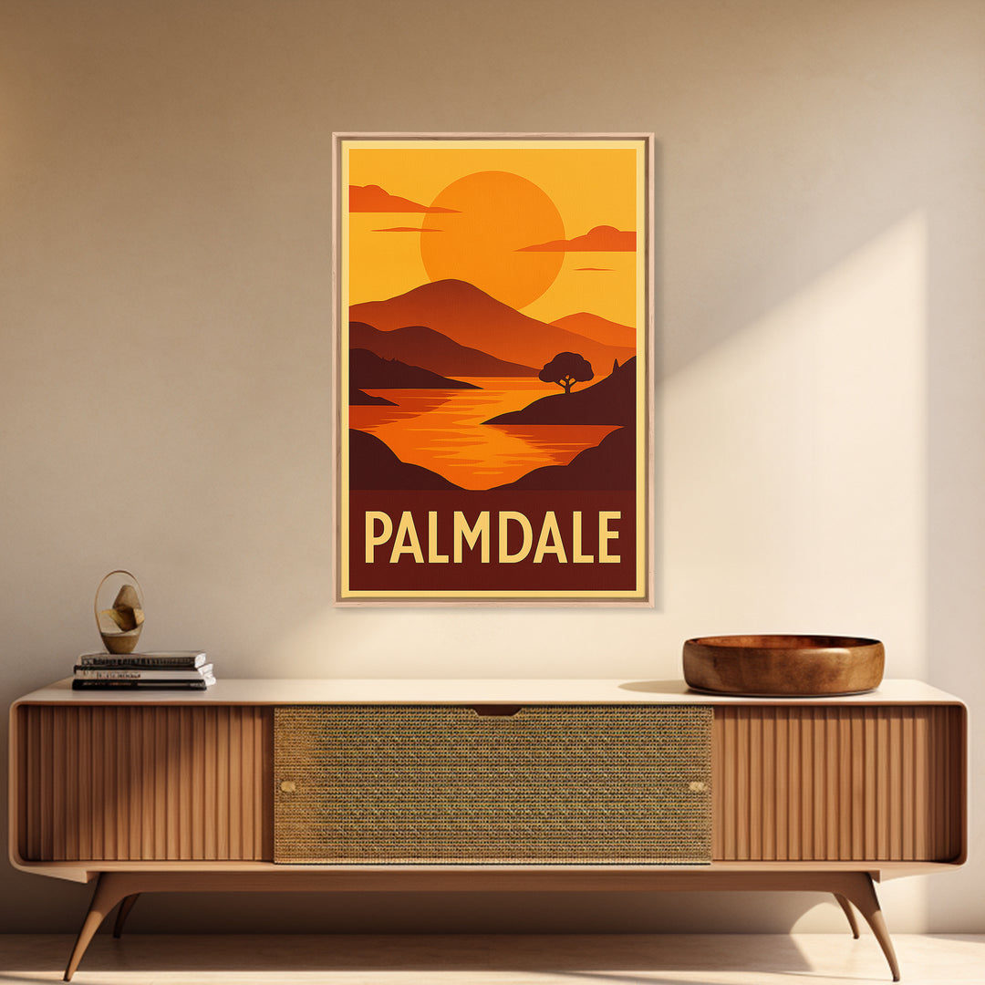 Palmdale Travel Poster, Canvas Print, Golden Travel Poster Art, Palmdale Wall Art, Modern Wall Decor, Watercolor Cityscape, Travel Gift