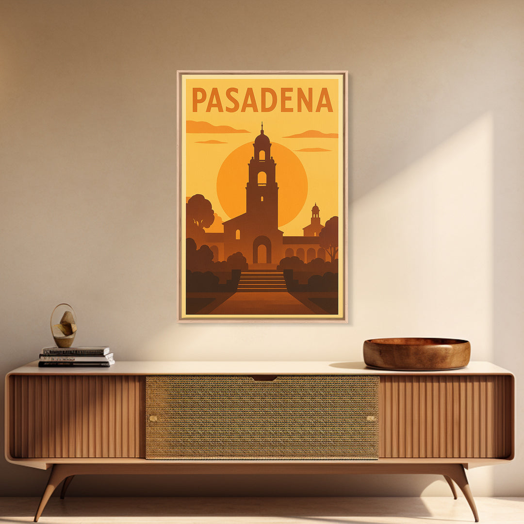 Pasadena Travel Poster, Framed Canvas Print, Gold Art Deco Poster Art, Pasadena City Art, Wanderlust Decor, City Travel Prints