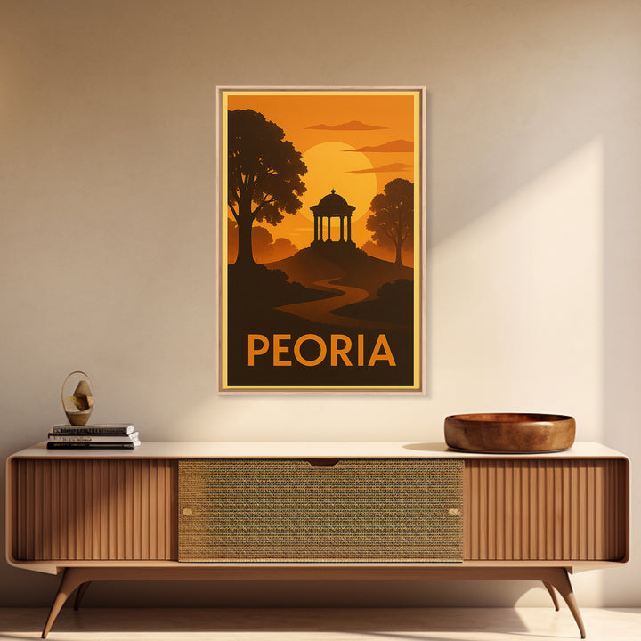 Peoria Travel Poster, Framed Canvas Print, Gold Art Deco Poster Art, Peoria Travel Art, Home Office Decor, Travel Wall Art, City Art Print