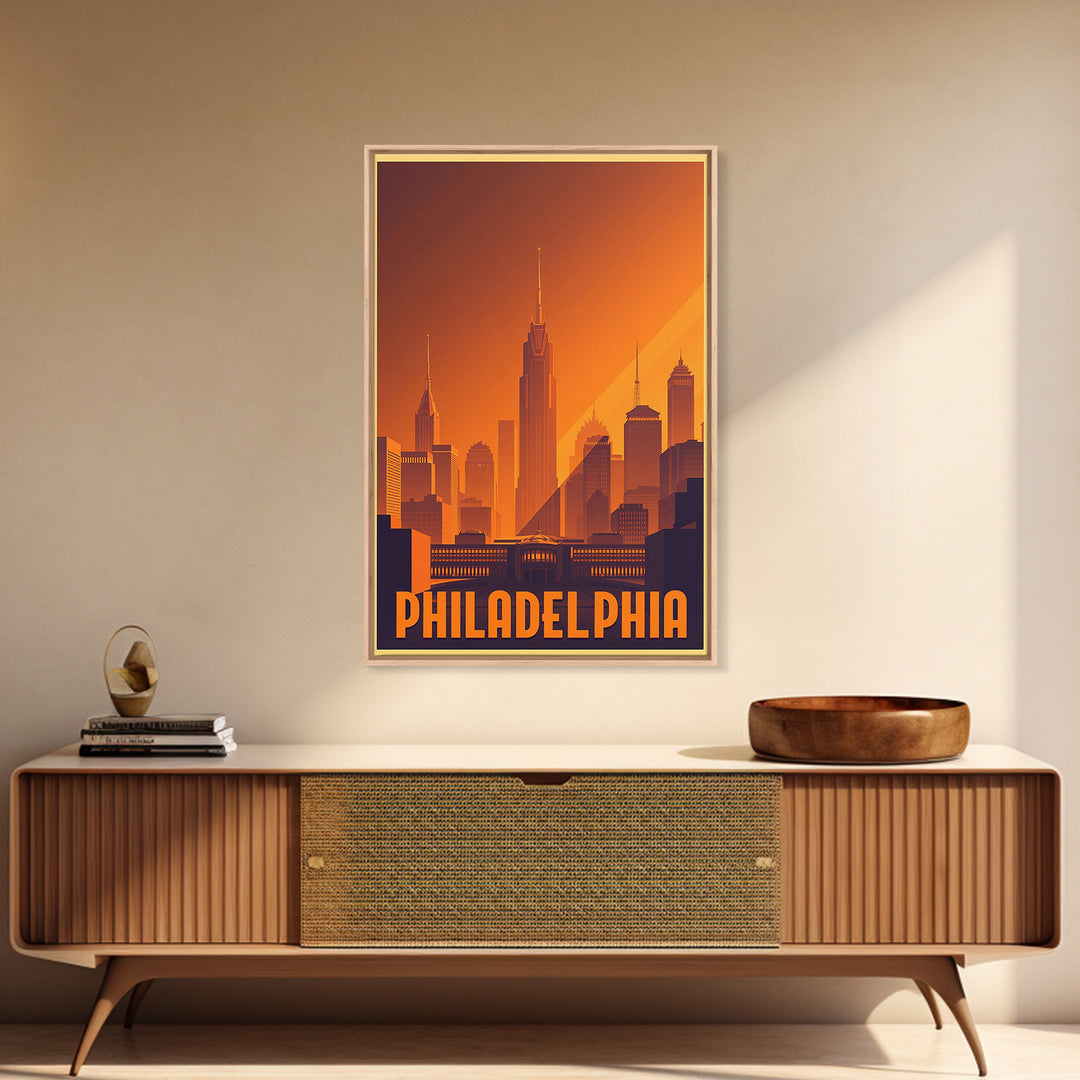 Philadelphia Travel Poster, Canvas Print, Gold Art Deco Poster Art, Philadelphia Art Print, Living Room Wall Art, Vintage Travel Print