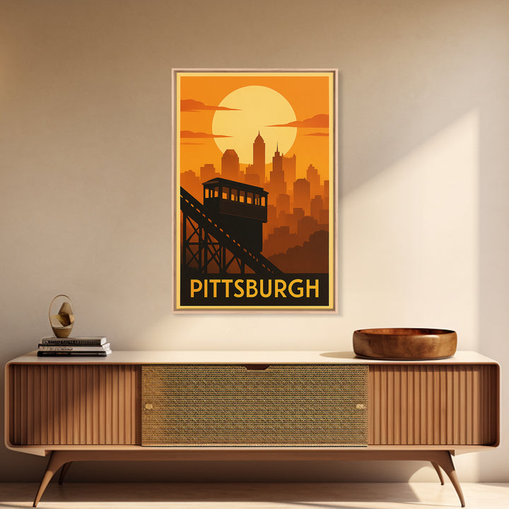 Pittsburgh Travel Poster, Framed Canvas Print, Gold Art Deco Poster Art, Pittsburgh Poster Print, Travel Poster Art, Travel Wall Art