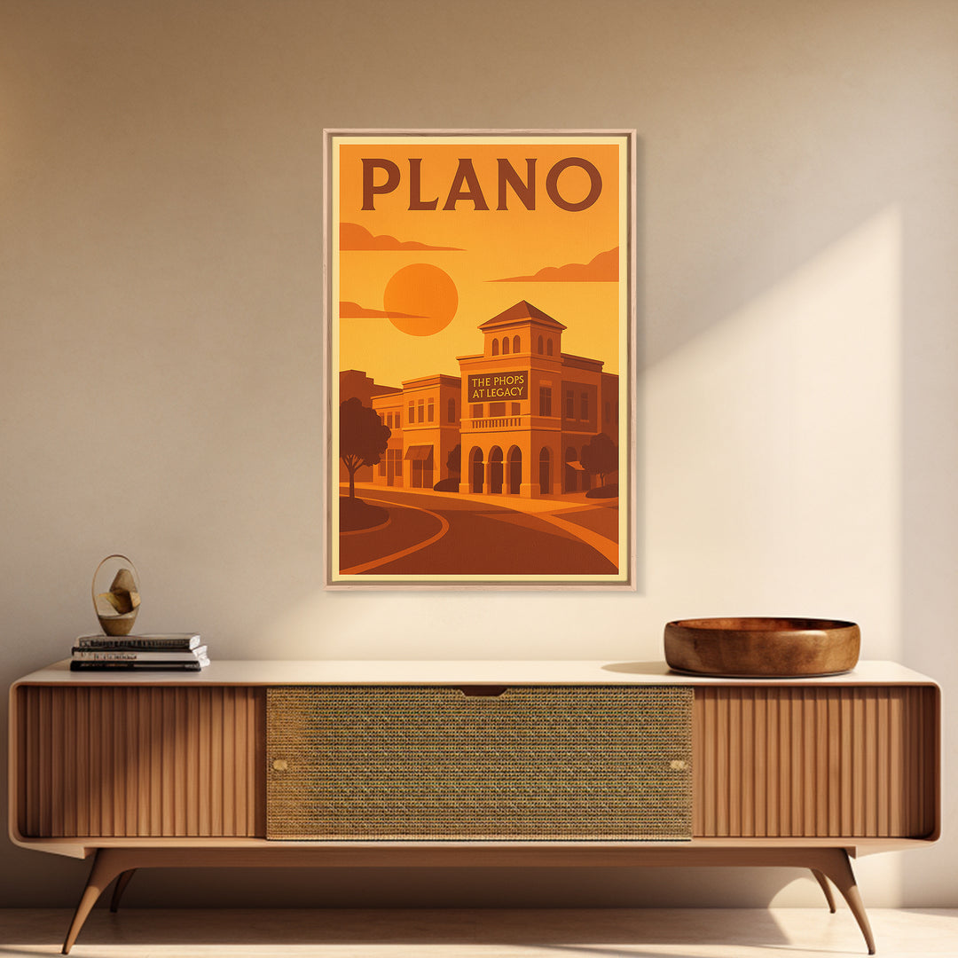 Plano Texas Travel Poster, Canvas Print, Gold Art Deco Poster Art, Plano City Art, Vintage Travel Art, Vintage City Poster, City Art Print