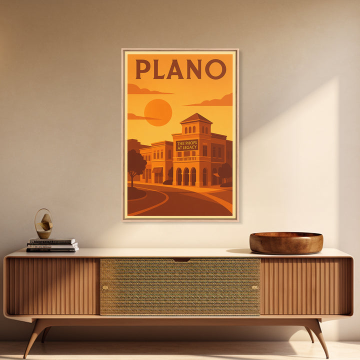 Plano Texas Travel Poster, Canvas Print, Gold Art Deco Poster Art, Plano City Art, Vintage Travel Art, Vintage City Poster, City Art Print