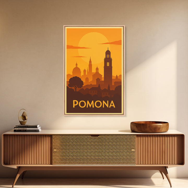 Pomona Travel Poster, Canvas Print, Gold Art Deco Poster Art, Pomona Poster Print, Mid Century Wall Art, Living Room Wall Art, Design 2