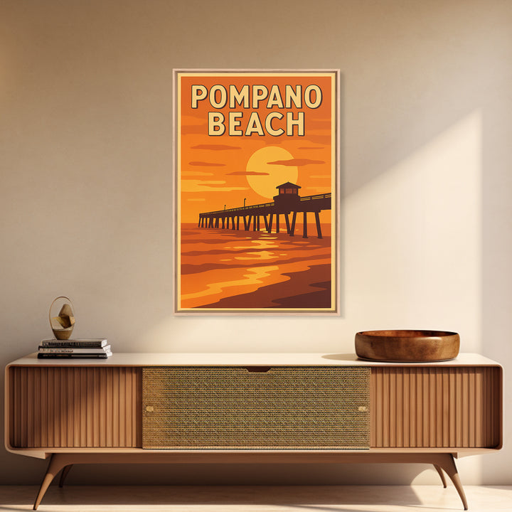 Pompano Beach Florida Travel Poster, Canvas Print, Golden Travel Poster Art, Pompano Beach Wall Art, Travel Poster Set, Vintage City Art